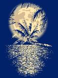 Reflected in the Ocean Full Moon on Vagator, Goa, India on a Dark Blue Background with Silhouettes-yulianas-Art Print