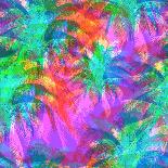 Tropical Seamless Pattern Depicting Pink and Purple Palm Trees with with Yellow Highlights Reflecti-yulianas-Art Print