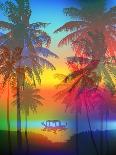 Tropical Sunset on Palm Beach and Fishing Boat, Can Be Used for a Poster, or Printing on Fabric-yulianas-Art Print