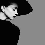 Portrait of Beautiful Girl in Hat in Profile, Posing in Studio-Yuliya Yafimik-Framed Photographic Print
