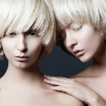 Portrait of Two Young Beautiful Girls Twins in the Studio, Closeup-Yuliya Yafimik-Photographic Print