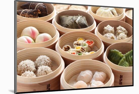 Yumcha, Dim Sum in Bamboo Steamer, Chinese Cuisine-bonchan-Mounted Photographic Print