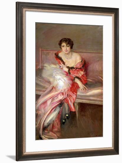 Yung woman in pink in the painters studio-Giovanni Boldini-Framed Giclee Print