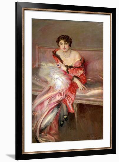 Yung woman in pink in the painters studio-Giovanni Boldini-Framed Giclee Print