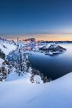 USA, Oregon, Crater Lake National Park. Winter sunrise over wizard island.-Yuri Choufour-Photographic Print