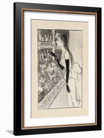 Yvette Gilbert at the Theatre, (Brush and Black Ink, Charcoal and Black Crayon on Paper)-Theophile Alexandre Steinlen-Framed Giclee Print