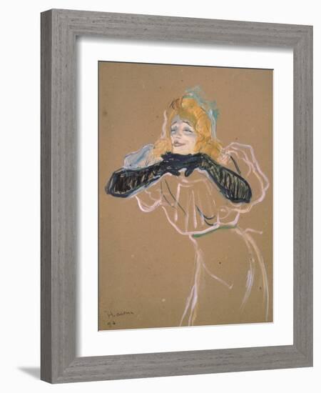 Yvette Guilbert (1867-1944) Singing "Linger, Longer, Loo," 1894-Henri de Toulouse-Lautrec-Framed Giclee Print