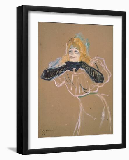 Yvette Guilbert (1867-1944) Singing "Linger, Longer, Loo," 1894-Henri de Toulouse-Lautrec-Framed Giclee Print