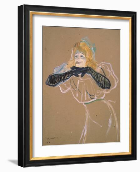 Yvette Guilbert (1867-1944) Singing "Linger, Longer, Loo," 1894-Henri de Toulouse-Lautrec-Framed Giclee Print