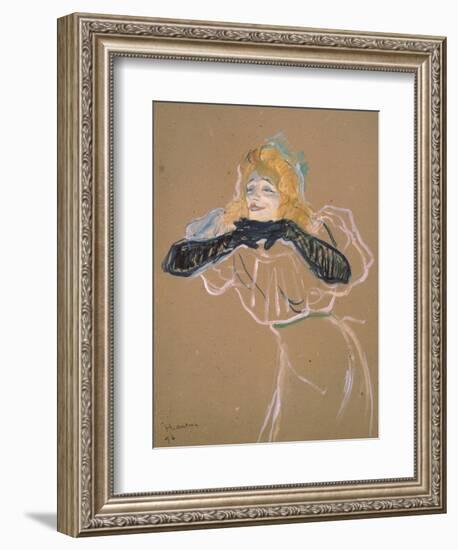 Yvette Guilbert (1867-1944) Singing "Linger, Longer, Loo," 1894-Henri de Toulouse-Lautrec-Framed Giclee Print