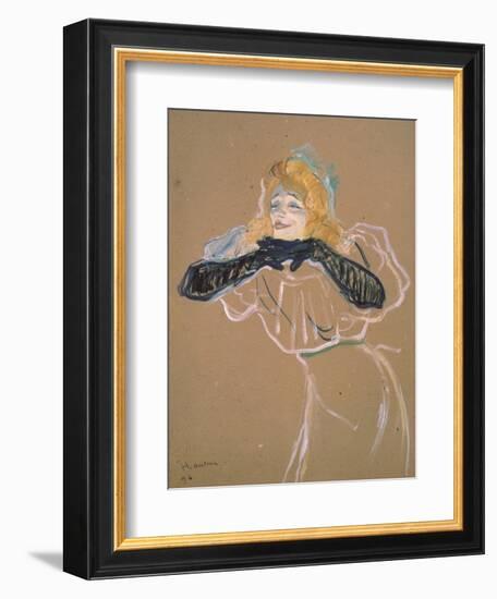 Yvette Guilbert (1867-1944) Singing "Linger, Longer, Loo," 1894-Henri de Toulouse-Lautrec-Framed Giclee Print