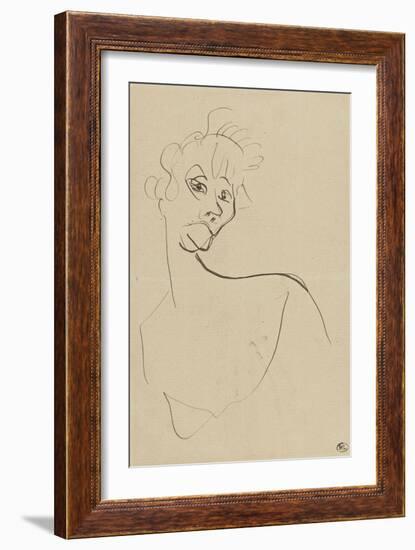 Yvette Guilbert's Face Turned Slightly to the Right-Henri de Toulouse-Lautrec-Framed Giclee Print