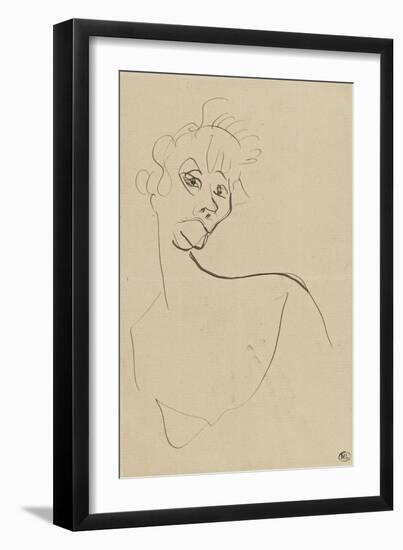 Yvette Guilbert's Face Turned Slightly to the Right-Henri de Toulouse-Lautrec-Framed Giclee Print