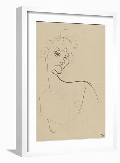 Yvette Guilbert's Face Turned Slightly to the Right-Henri de Toulouse-Lautrec-Framed Giclee Print