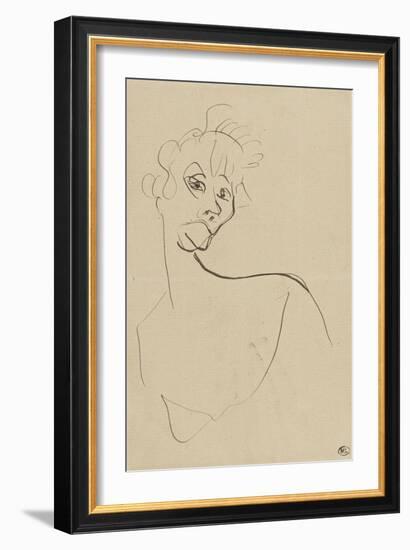 Yvette Guilbert's Face Turned Slightly to the Right-Henri de Toulouse-Lautrec-Framed Giclee Print