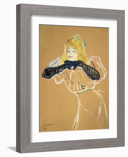 Yvette Guilbert Singing "Linger Longer Loo"-Henri de Toulouse-Lautrec-Framed Art Print