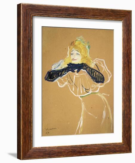 Yvette Guilbert Singing "Linger Longer Loo"-Henri de Toulouse-Lautrec-Framed Art Print