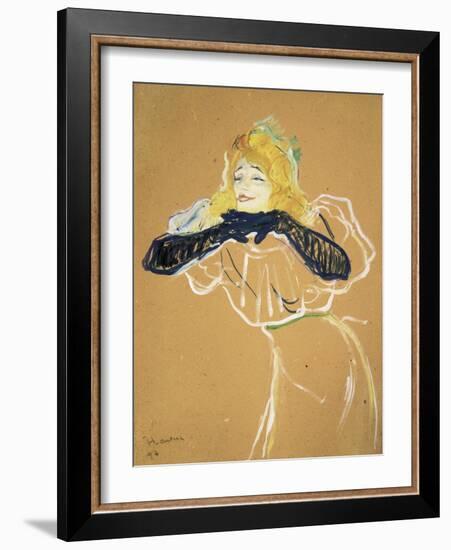 Yvette Guilbert Singing "Linger Longer Loo"-Henri de Toulouse-Lautrec-Framed Art Print