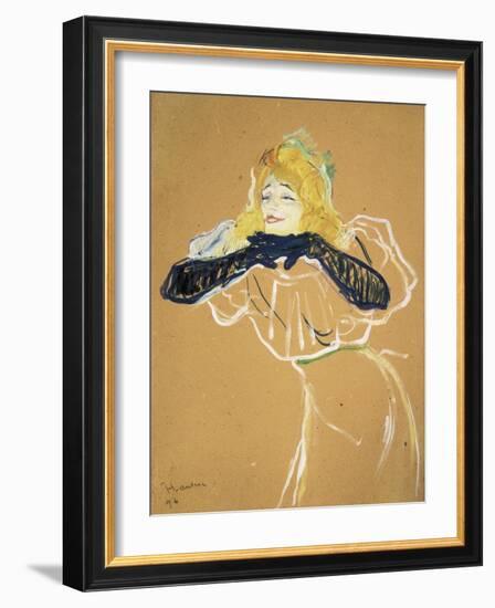 Yvette Guilbert Singing "Linger Longer Loo"-Henri de Toulouse-Lautrec-Framed Art Print