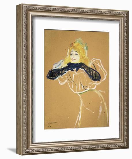 Yvette Guilbert Singing "Linger Longer Loo"-Henri de Toulouse-Lautrec-Framed Art Print