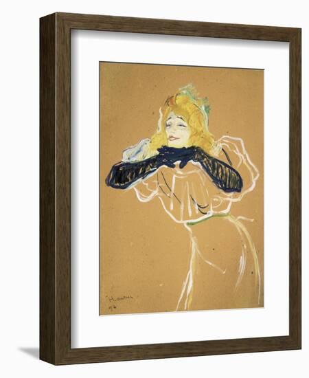 Yvette Guilbert Singing "Linger Longer Loo"-Henri de Toulouse-Lautrec-Framed Art Print