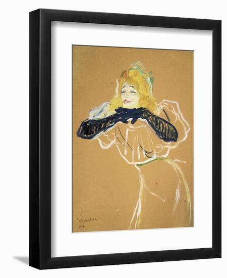 Yvette Guilbert Singing "Linger Longer Loo"-Henri de Toulouse-Lautrec-Framed Art Print