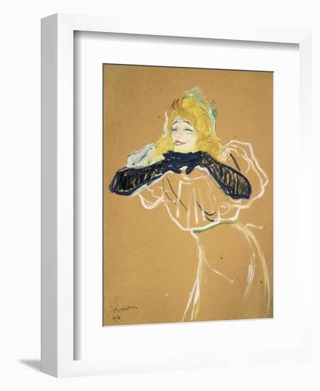 Yvette Guilbert Singing "Linger Longer Loo"-Henri de Toulouse-Lautrec-Framed Art Print