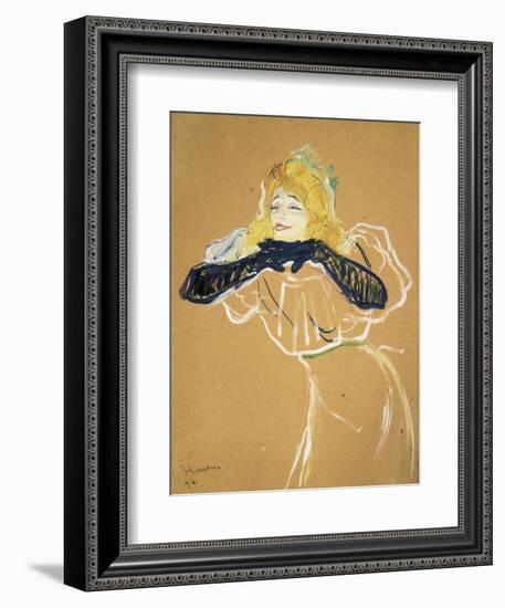 Yvette Guilbert Singing "Linger Longer Loo"-Henri de Toulouse-Lautrec-Framed Art Print