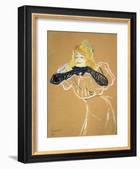 Yvette Guilbert Singing "Linger Longer Loo"-Henri de Toulouse-Lautrec-Framed Art Print