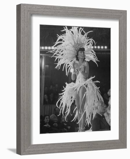 Yvonne Menard Standing on Glass Runway as Master of Ceremonies-Thomas D^ Mcavoy-Framed Photographic Print