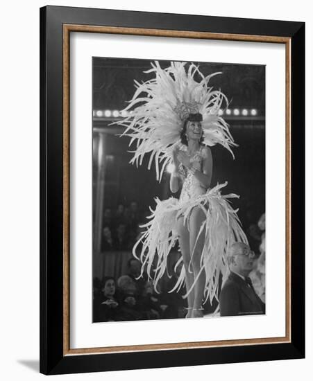 Yvonne Menard Standing on Glass Runway as Master of Ceremonies-Thomas D^ Mcavoy-Framed Photographic Print