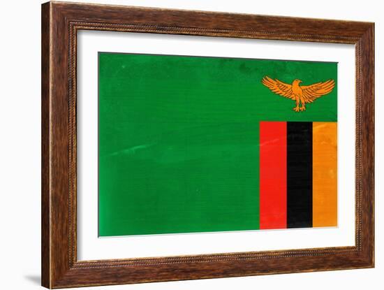 Zambia Flag Design with Wood Patterning - Flags of the World Series-Philippe Hugonnard-Framed Premium Giclee Print