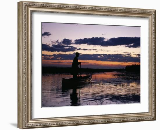 Zambia Game Scout Poling Mokorro Along Lukulu River at Sunset-John Warburton-lee-Framed Photographic Print