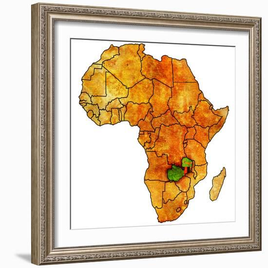 Zambia on Actual Map of Africa-michal812-Framed Premium Giclee Print