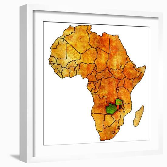 Zambia on Actual Map of Africa-michal812-Framed Premium Giclee Print