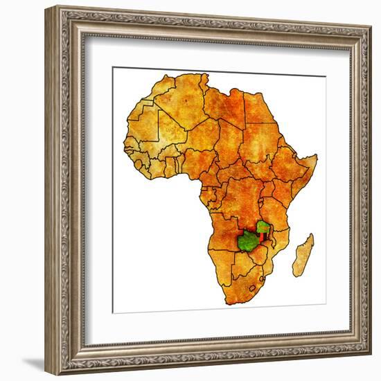 Zambia on Actual Map of Africa-michal812-Framed Art Print