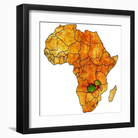 Zambia on Actual Map of Africa-michal812-Framed Art Print