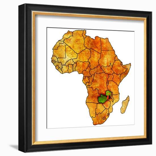 Zambia on Actual Map of Africa-michal812-Framed Art Print