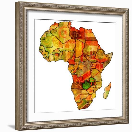 Zambia on Actual Map of Africa-michal812-Framed Premium Giclee Print