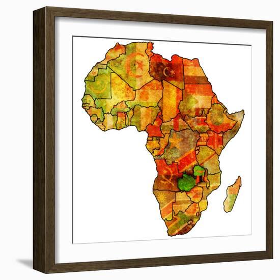 Zambia on Actual Map of Africa-michal812-Framed Premium Giclee Print