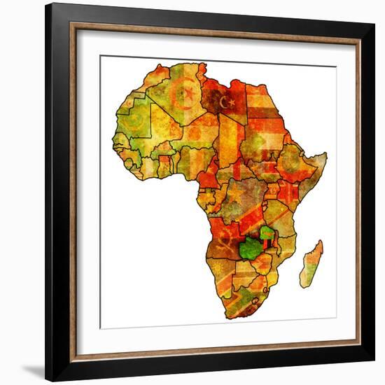 Zambia on Actual Map of Africa-michal812-Framed Premium Giclee Print