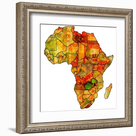 Zambia on Actual Map of Africa-michal812-Framed Art Print