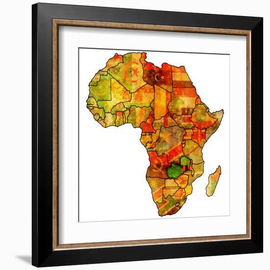 Zambia on Actual Map of Africa-michal812-Framed Art Print