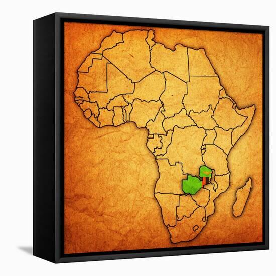 Zambia on Actual Map of Africa-michal812-Framed Stretched Canvas