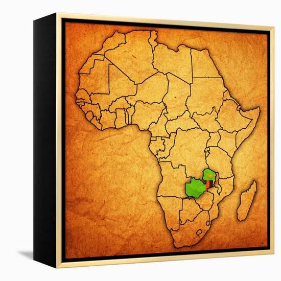 Zambia on Actual Map of Africa-michal812-Framed Stretched Canvas