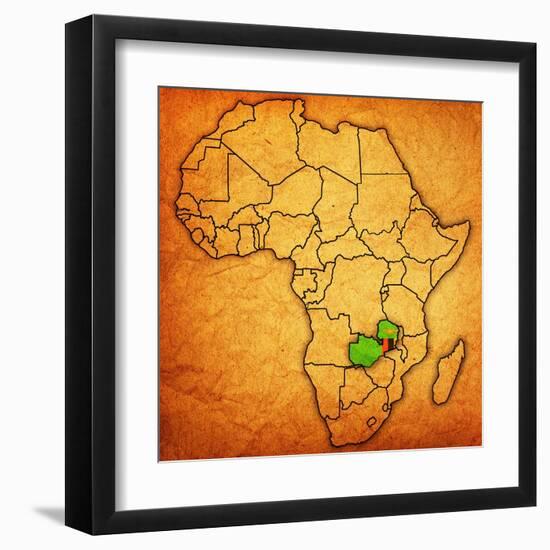 Zambia on Actual Map of Africa-michal812-Framed Art Print