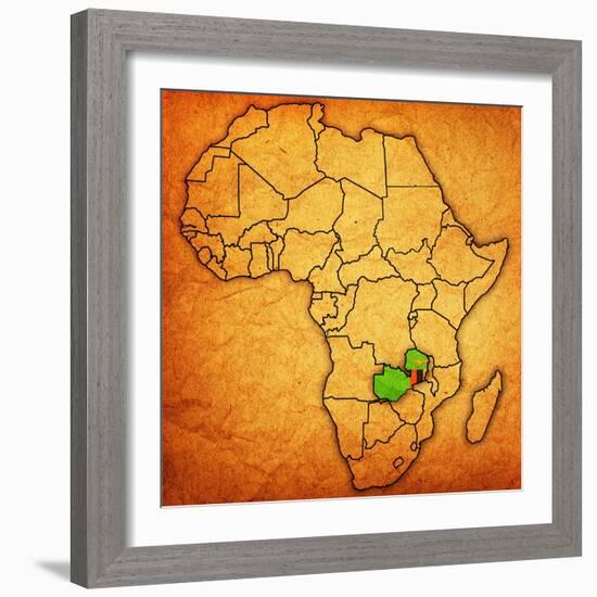 Zambia on Actual Map of Africa-michal812-Framed Art Print