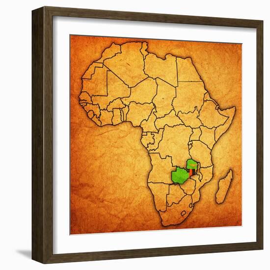 Zambia on Actual Map of Africa-michal812-Framed Art Print