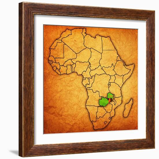 Zambia on Actual Map of Africa-michal812-Framed Art Print