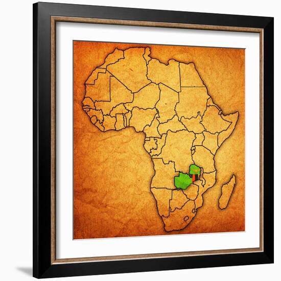 Zambia on Actual Map of Africa-michal812-Framed Art Print